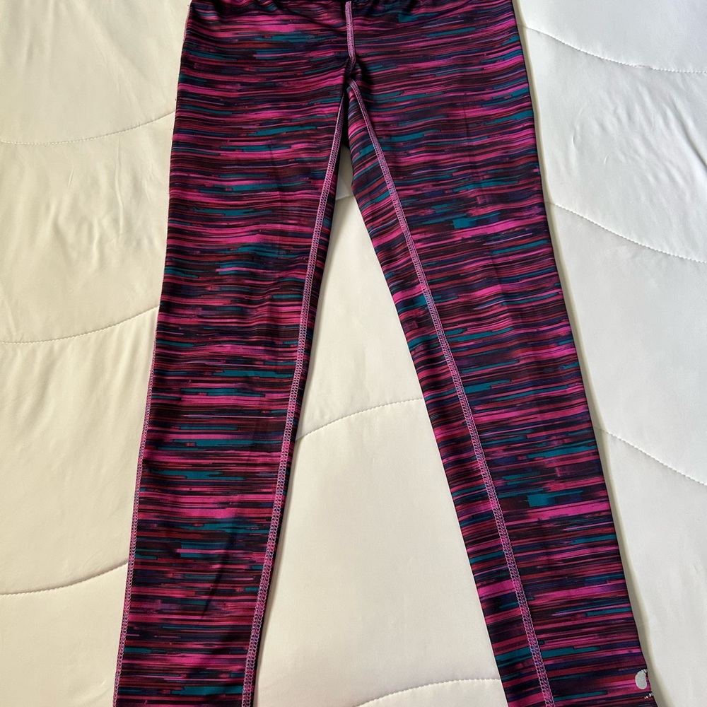 Soffe Women's Pink and Black Striped Leggings